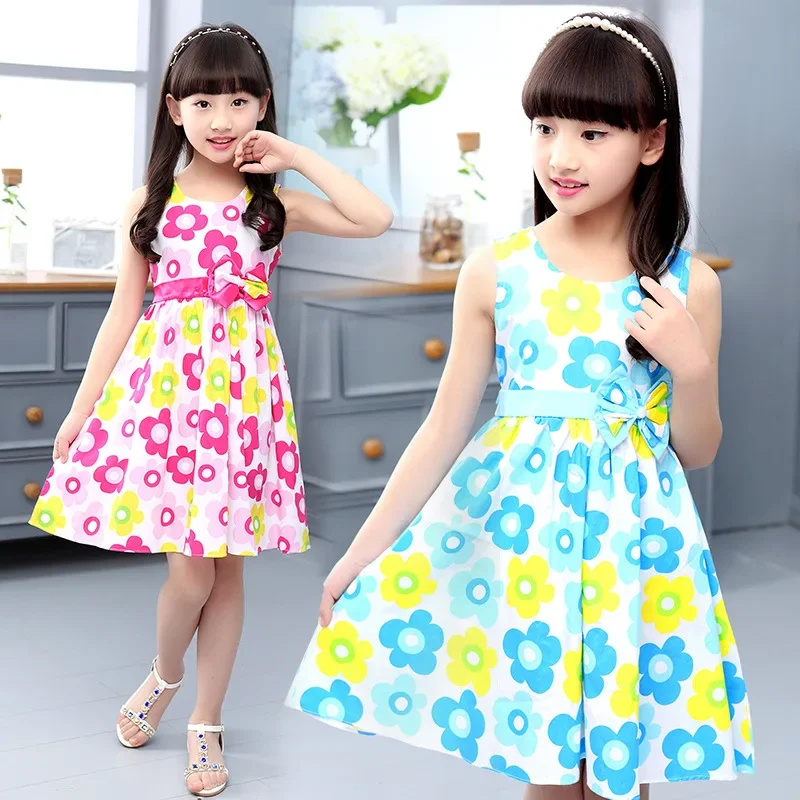 Girls Dress Princess Costume Kids Clothes Cotton Flower Print Party Dresses 4-14 Year