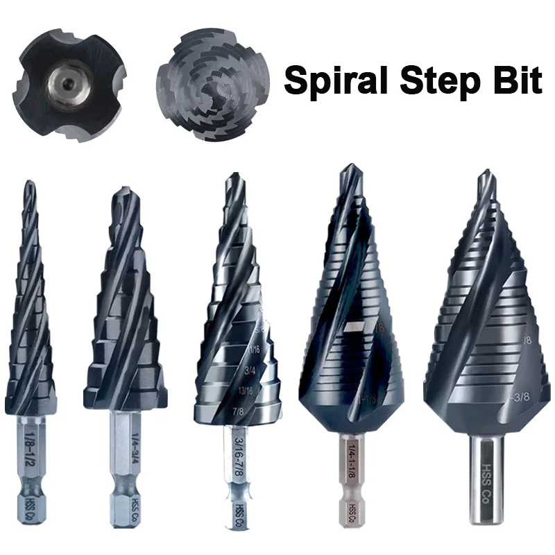 Four spiral flute cobalt step drill bit 1 4 hex shank impact ready bit