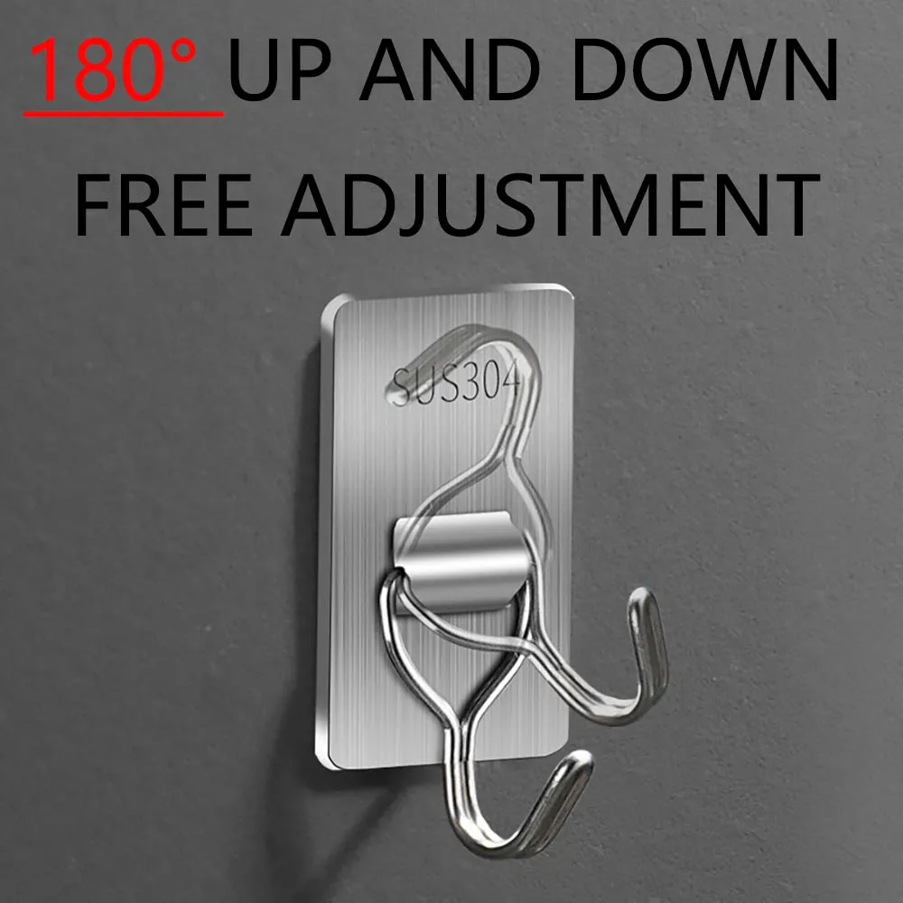 10pc Stainless Steel Hooks By-304 Bathroom Kitchen Heavy Duty Self Adhesive Hooks Large Adhesive Hooks 180&deg; Rotatable
