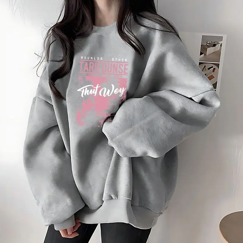 Trendy Cat Print Thick Hoodies Pullover Round Neck Men And Women Lazy Style Loose Oversized Casual Autumn Top Vintage Streetwear