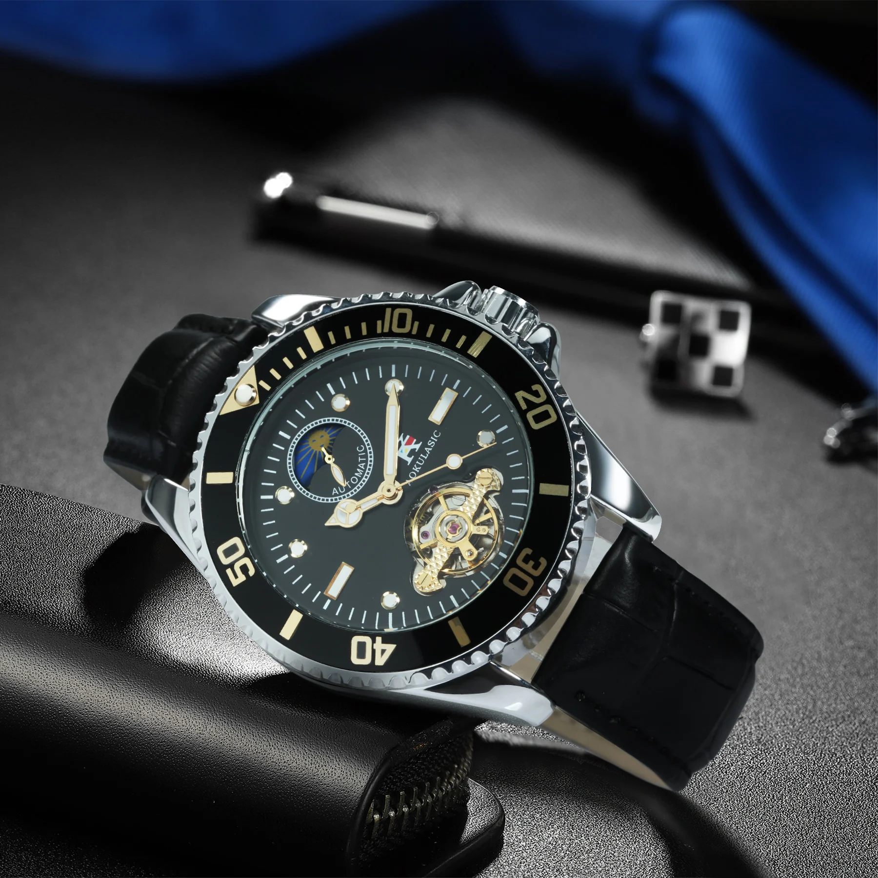 AOKULASIC Klassiek mechanisch herenhorloge met tourbillon, skelet, automatische herenhorloges, topmerk luxe leren band_voghion.com