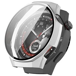 Premium Protective Smartwatch Case with 2 - in - 1 Shell and Tempered Glass Film Screen Protector for GT 5 pro 46mm (Style - 1 Silver)