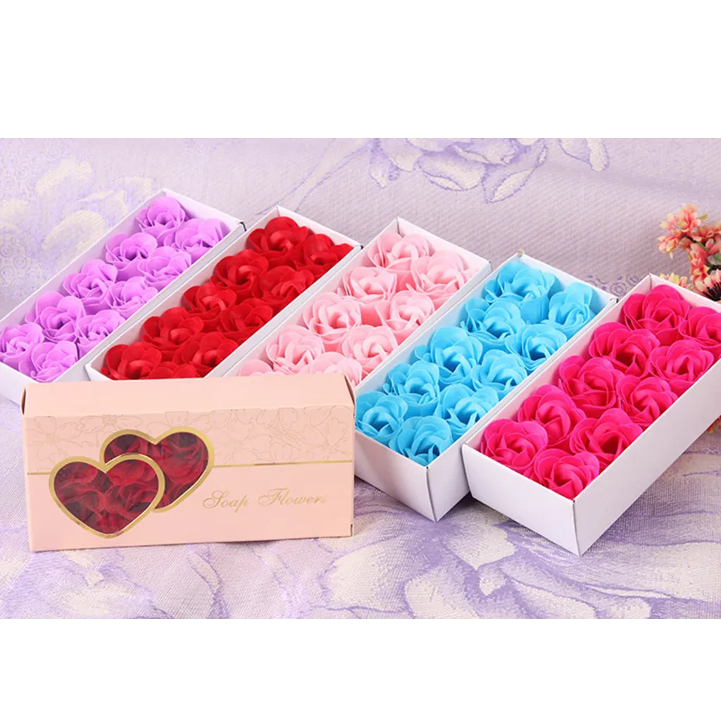 10pc Multicolor Solid Rose Scented Bath Body Petal Rose Flower Soap Wedding Decoration Gift Antibacterial