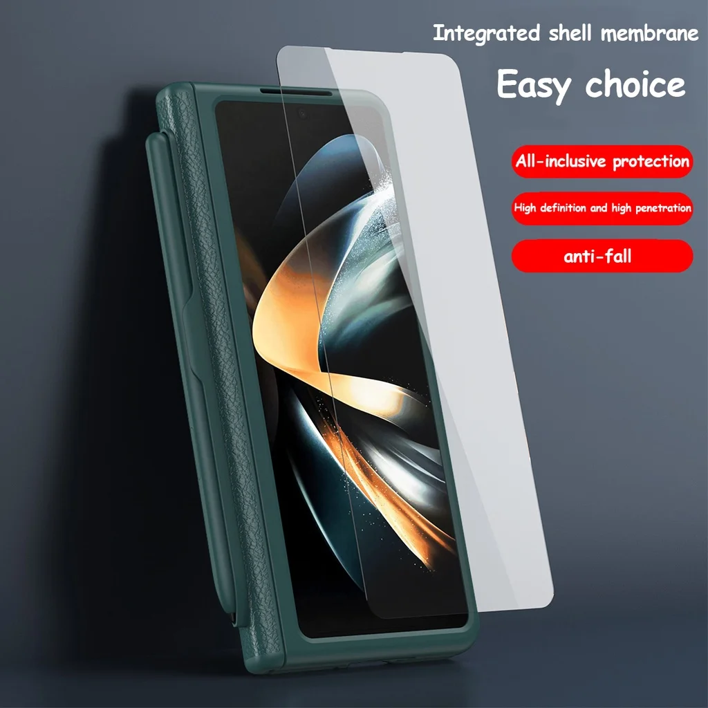 Magnetic Hinge Protection PU Leather Hard PC Phone Cover for Samsung Galaxy Z Fold 5 4 3 Case with S Pen Holder Screen Protector