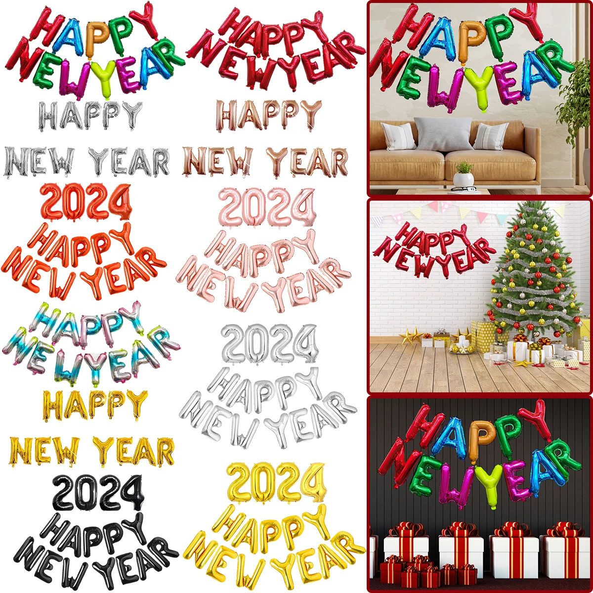 

Happy New Year Balloons Colorful Letter Number Aluminum Foil Balloon Kid Favors Globos Christmas Party Decoration Supplies 2024