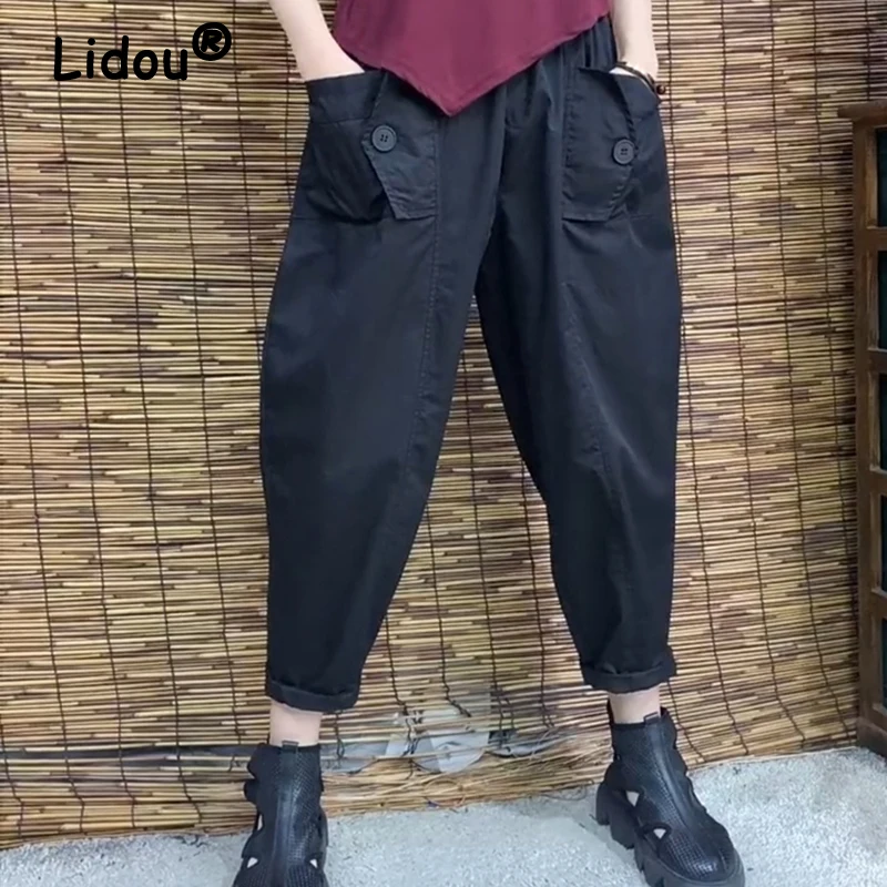 

Women Clothes Summer Casual Streetwear Harajuku Hip Hop Cargo Harem Pants Female Y2K Black Baggy High Waist Trousers Pantalones