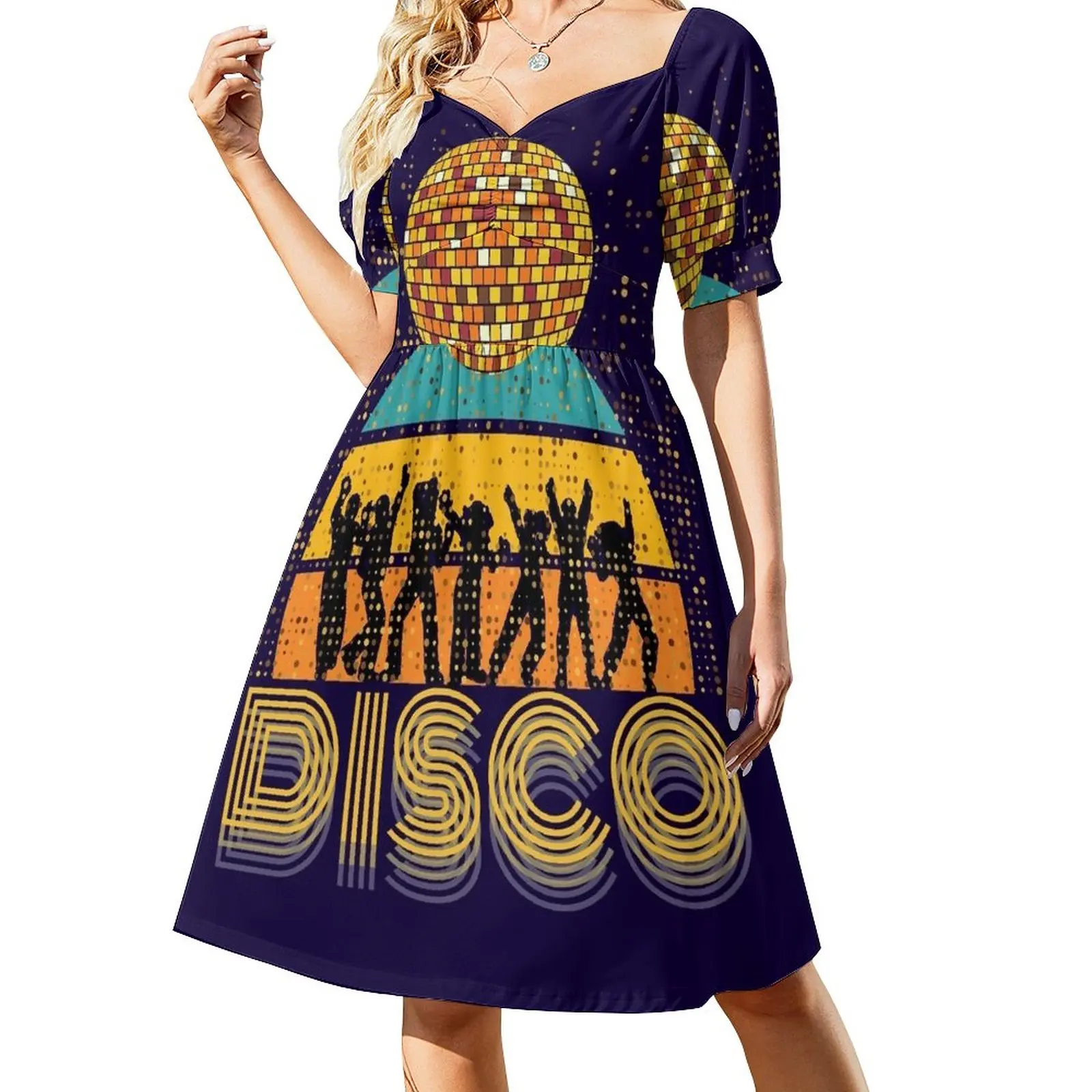 thumbnail image 1 of Camisa temática de discoteca de los años 70 y 80, vestido vintage retro de baile de la vieja escuela, vestidos de mujer, vestido de lujo, vestido elegante de lujo para mujer, 1 of 7