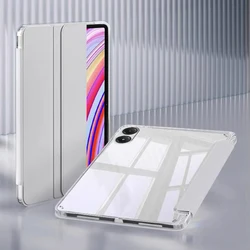 HD Acrylic Clear Back Tablet Case with PU Leather Stand Cover and Pen Holder, 12.1 Inch for Poco Pad M1 12.1 (GRAY)