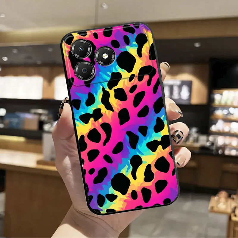 Floral Print Black Silicone Protective Phone Case
