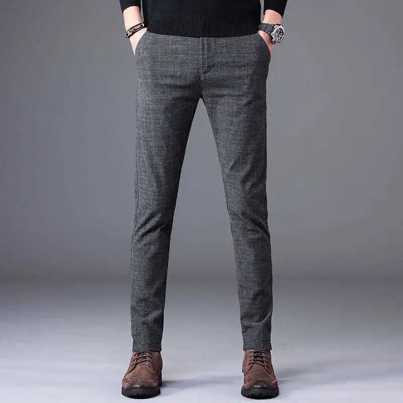 Business Office Streetwear Fashion Men's Plaid Suit Pants Spring Autumn Korean Male Clothing Casual New Slim Straight Trousers