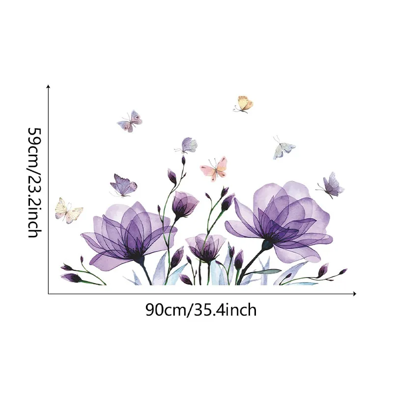 Romantic Purple Floral Butterfly Wall Stickers