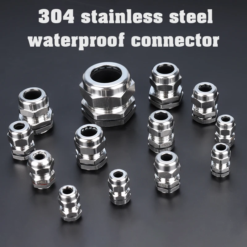 1Pcs waterproof cable gland 304 stainless steel glands IP68 PG7 PG9 M12 M16 metal joint PG13.5 M20*1.5 cable fixing seal joint