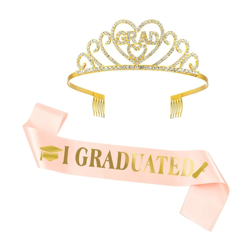 1set I Graduated Satin Sash with Rhinestone Crown Graduation Party Decoration Photo Booth Props Class of 2022 Gradute Supplies 