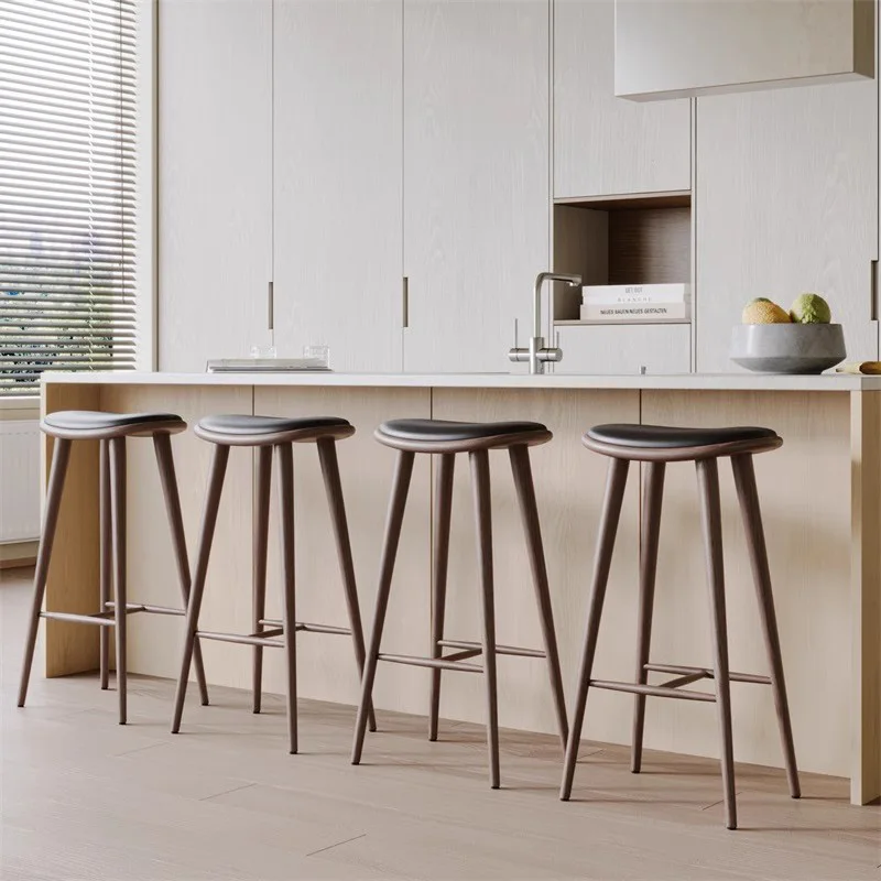 Retro Solid Wood Velvet Bar Stools Modern Leather Soft Counter Nordic Bar Stools Living Room Relaxing Taburete Alto Furniture