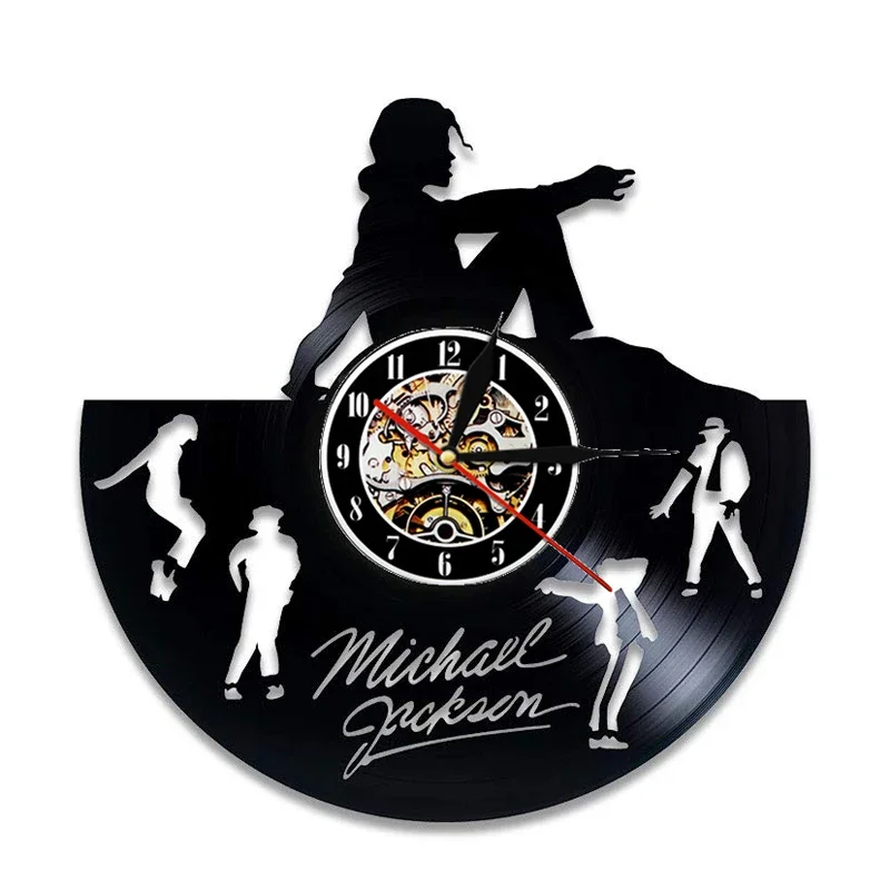 Michael Jackson Wall Clock Modern Design Music Theme 3D Stickers Pop King Vinyl Record Clocks Wall Watch Home Decor Gift for Man