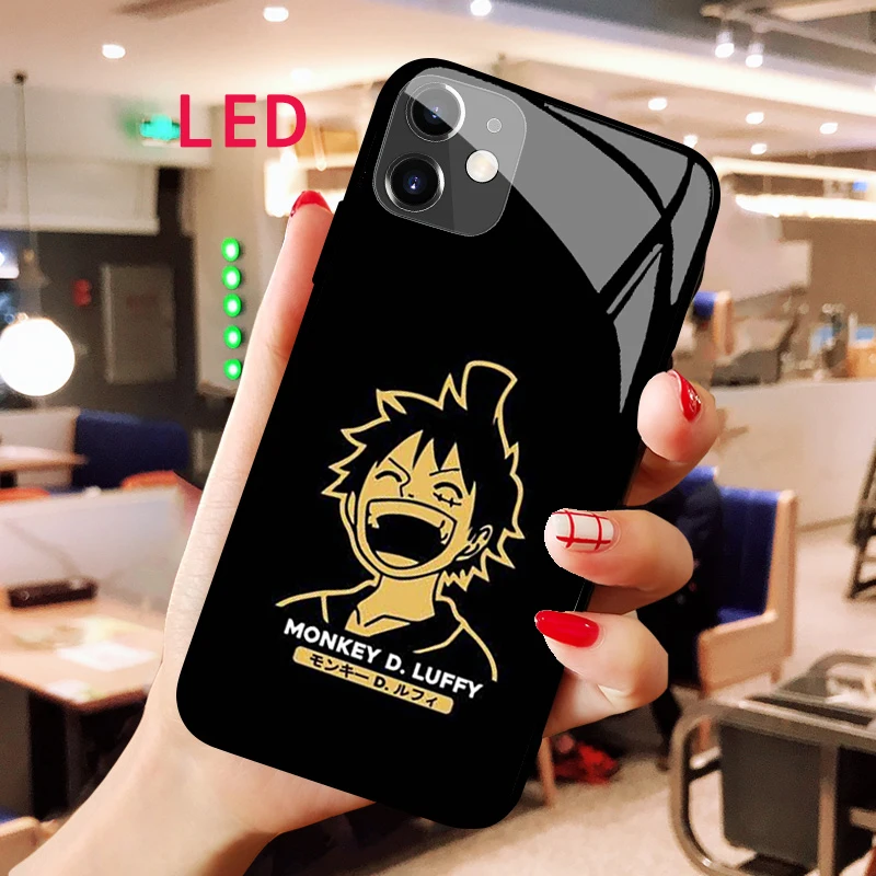 

ONE Piece Luminous Tempered Glass phone case For Apple iphone 13 14 Pro Max Puls mini Luxury Fashion RGB LED Backlight new cover