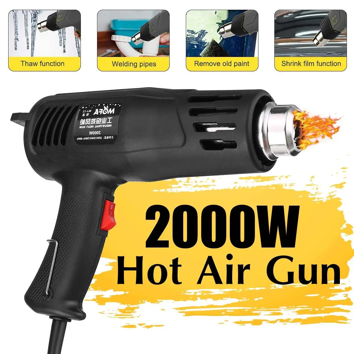 

2000W 220V Advanced Hot Air Gun Temperatures Adjustable Electric Heat Gun for Shrink Wrapping Industrial Building Hair Dryer