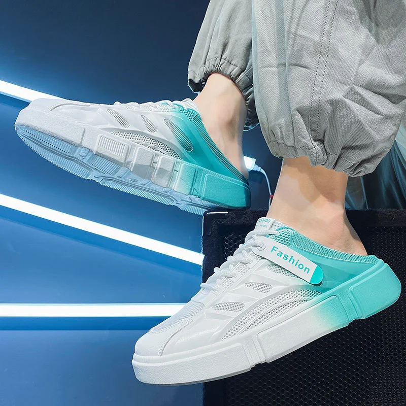 Mesh Breathable Beach Shoes For Men Men's Casual Sneakers Summer Canvas Flats Backless White Slip On Half Slippers Laofers