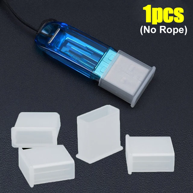 Silicone Dust Plug Cover with Rope for USB Drive and Charging Cord Wrap - Transparent Protector