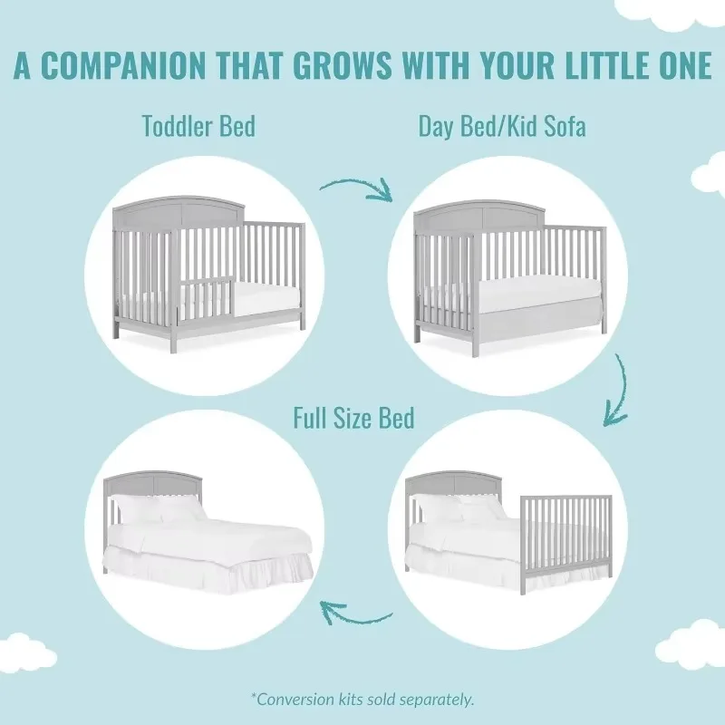 5 in 1 Convertible Crib in Pebble Grey, JPMA & Greenguard Gold Certified, Built of Sustainable Pinewood 4