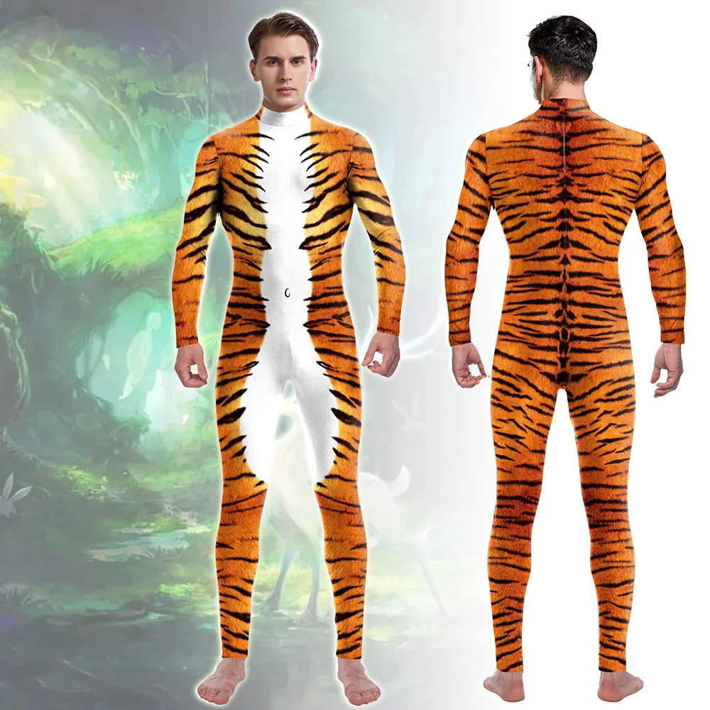 

Animal Tiger Printing Cosplay Costume Halloween Animal Tiger Suit Stage Performance Clothes for Adults Bodysuit