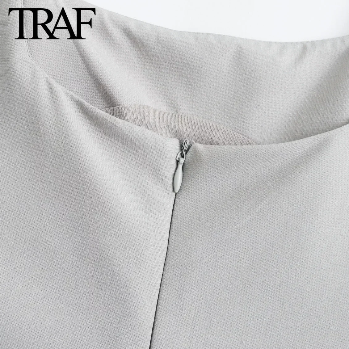 TRAF 여성용 섹시한 핫 슬림 백 지퍼 민소매 백리스 슬링, O-넥 미니 원피스, 세련된 여성 이브닝 mujer, 여름 패션