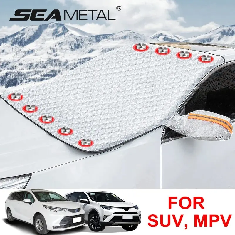 SEAMETAL Large Windshield Snow Shield 9-Magnet Front Window Protection Cover Waterproof Winter Car Snow Cover for Suv Sedan Mpv