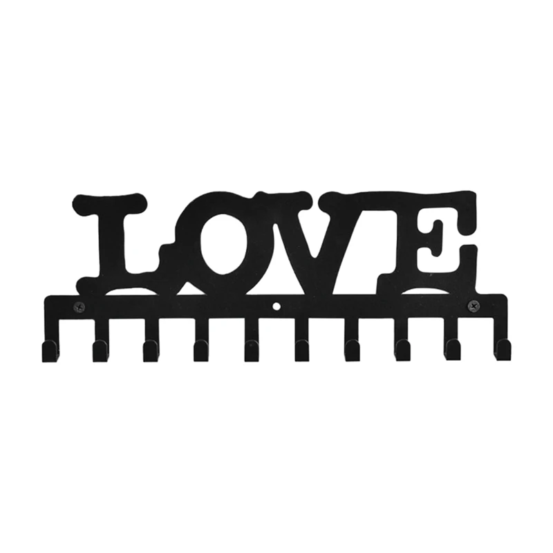 

Металлический держатель для ключей Love, черные настенные крючки, декоративный крючок, органайзер, стойка для полотенец, сумок, одежды, ключей, крышек, простой в использовании