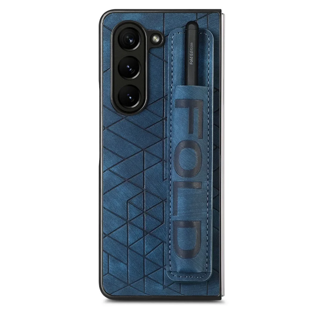 Wrist Strap PU Leather Cover for Samsung Galaxy Z Fold 6 5 4 3 5G Hard PC Phone Case with S Pen Holder & Finger Grip(no Pen) | Gaffar India