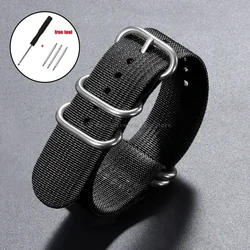 Soft Nylon Ribbed Strap Woven Canvas Military Sports Wristband - 22mm (Black)