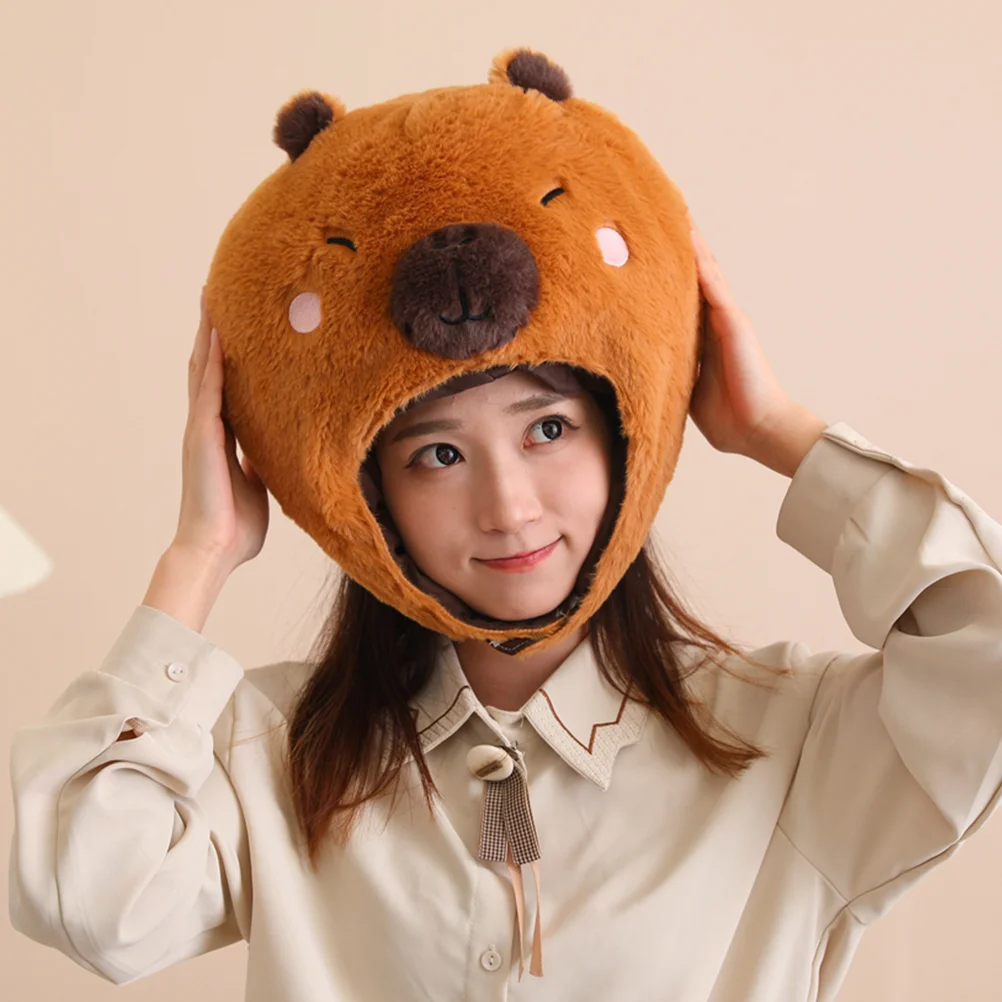 

Animal Head Mask Capybara Animal Hat Plush Capybara Cap Cartoon Doll Headwear Stuffed Rodent Hat Christmas Party Cosplay Costume