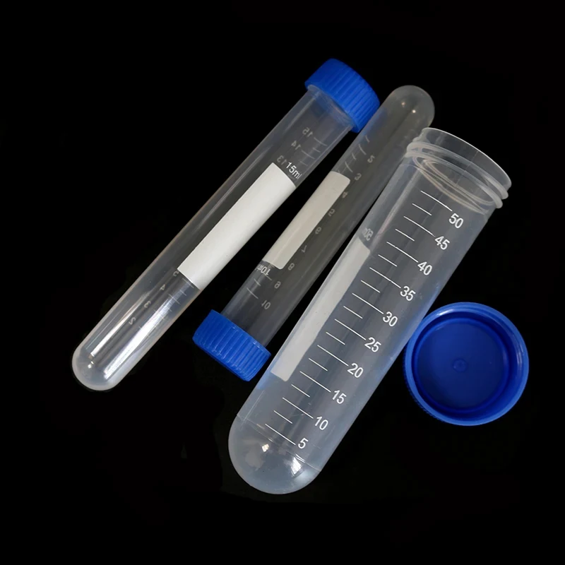 Scientific Laboratory Test Tube Centrifuge Tube 50ML 15ML 10ML EP Tubes Container Blue Lid Round Bottom university school, 25pcs