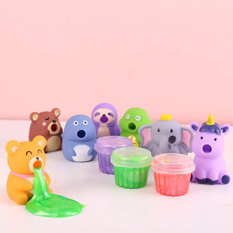 

PVC Creative Novel Mischievous Toy Cute Fun Cartoon Animals Vomiting Egg Yolk Tricks Decompression Decorations Party Games Gifts