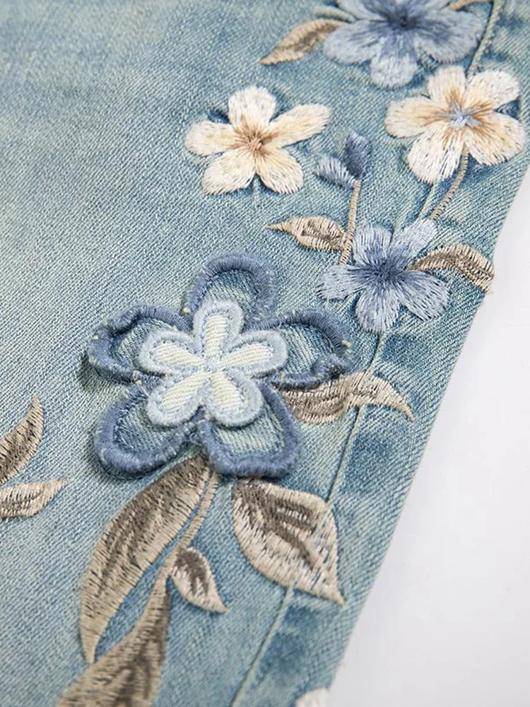 Spring Summer New Jeans Flower Embroidery High Waist Design