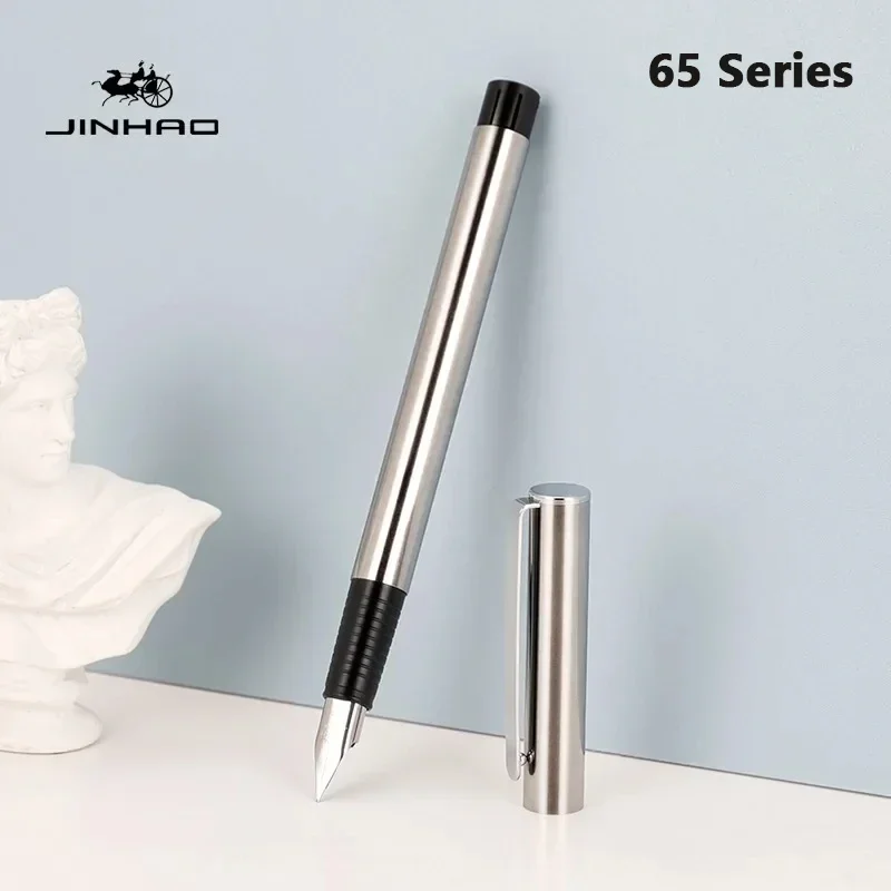 Jinhao 65 만년필 고급 펜 우아한 서예 잉크 펜 블랙 실버 컬러 편지지 비즈니스 학교 사무용품