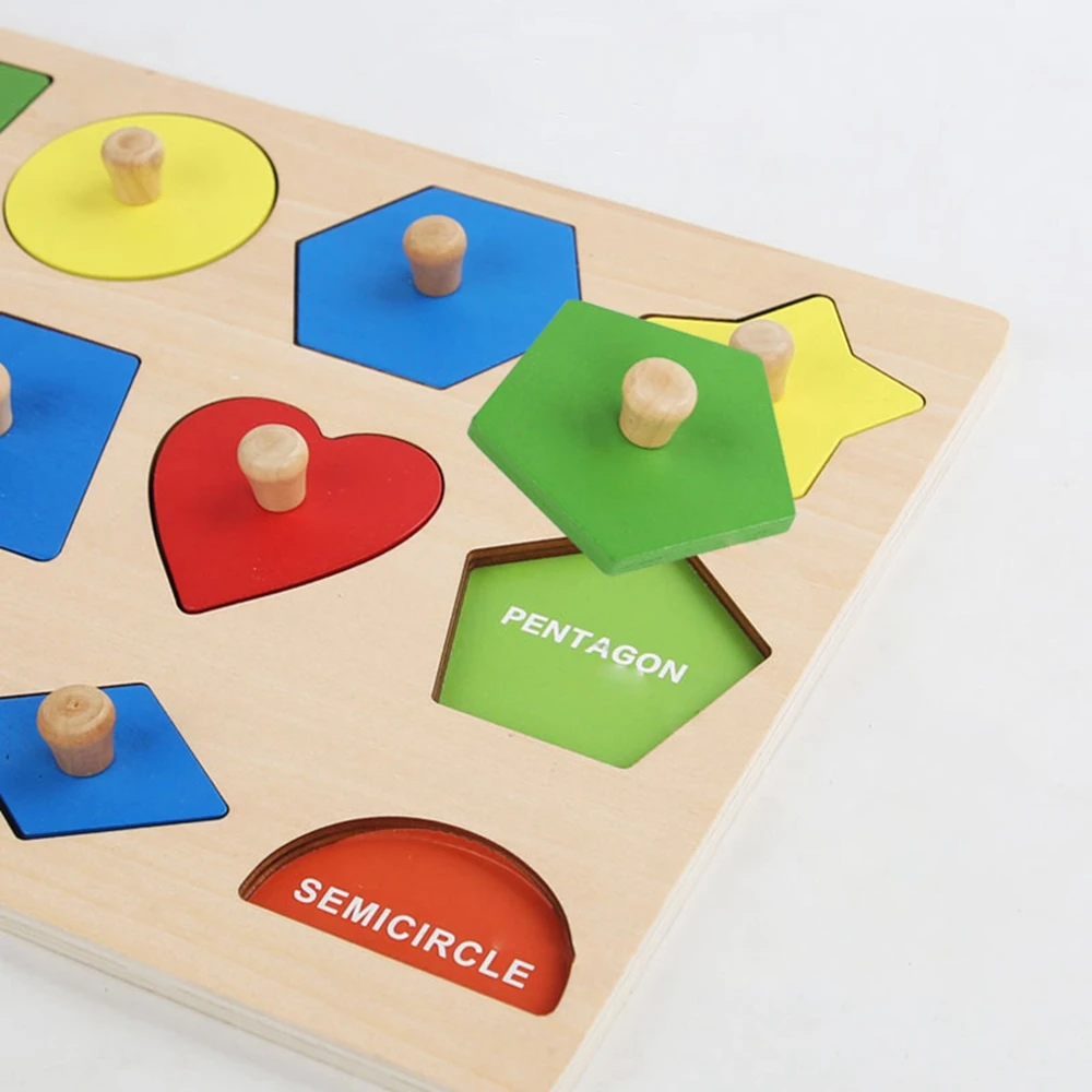 1PCS Geometric Shape Wooden Jigsaw Puzzle for Kids Three-Dimensional Hand Grabbing Board Children Early Educational Toys