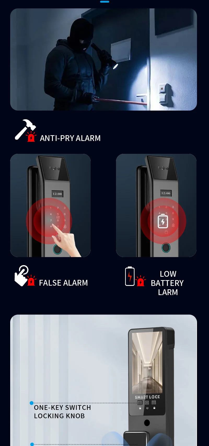 Tuya APP Smart Life APP Control Voice Intercom Smart Lock 3D Face Recognition Fingerprint Password Smart Door Lock With Camera