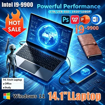 2026 New 14.1 Inch Ultra Slim Laptop Intel Core I9-9900 Win11 16GB 32GB DDR4 RAM 2TB SSD Portable Business Office Gaming Noteboo 1