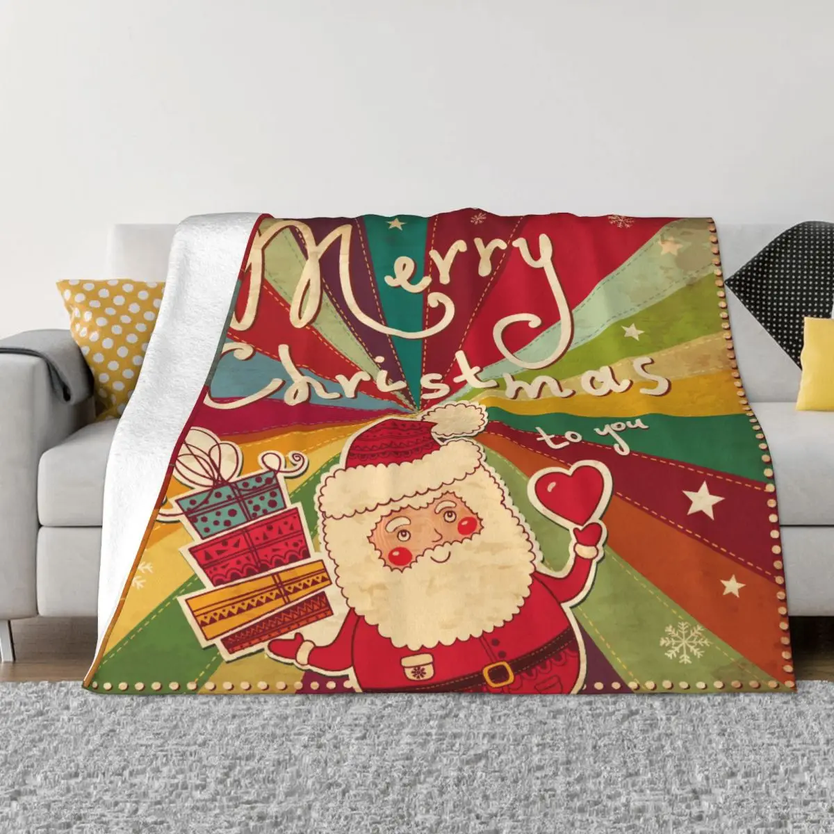 

Merry Christmas New Year Blanket Flannel All Season Cute Santa Claus Lightweight Thin Throw Blanket for Sofa Car Bedspreads