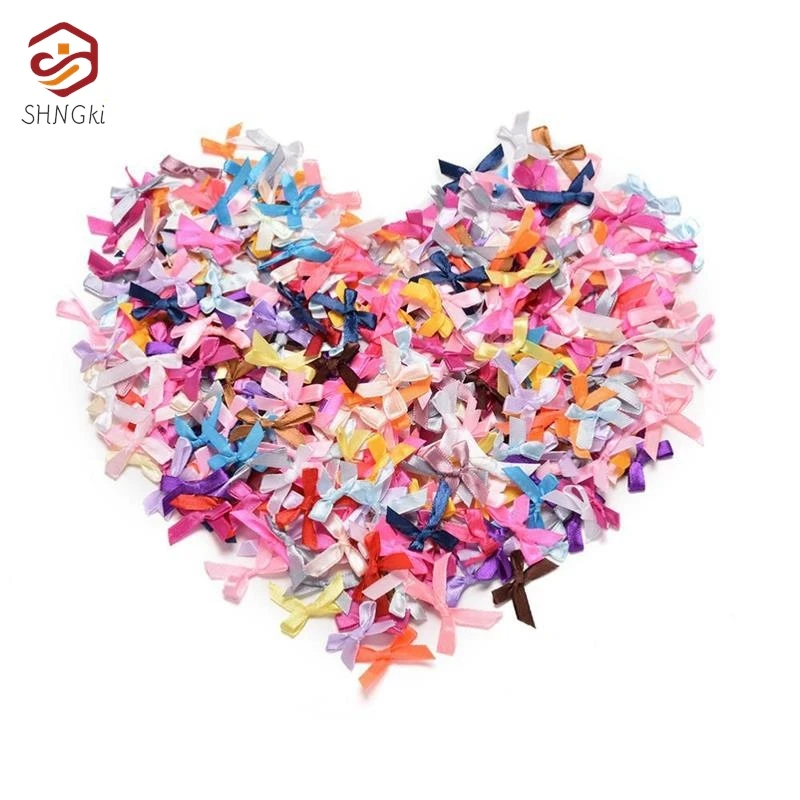 Satin Ribbons 500pcs DIY Small Polyester Satin ribbon Bow tie Wedding Scrapbooking Embellishment Crafts Decoration 3.5cm*3cm/1.3"*1.1"