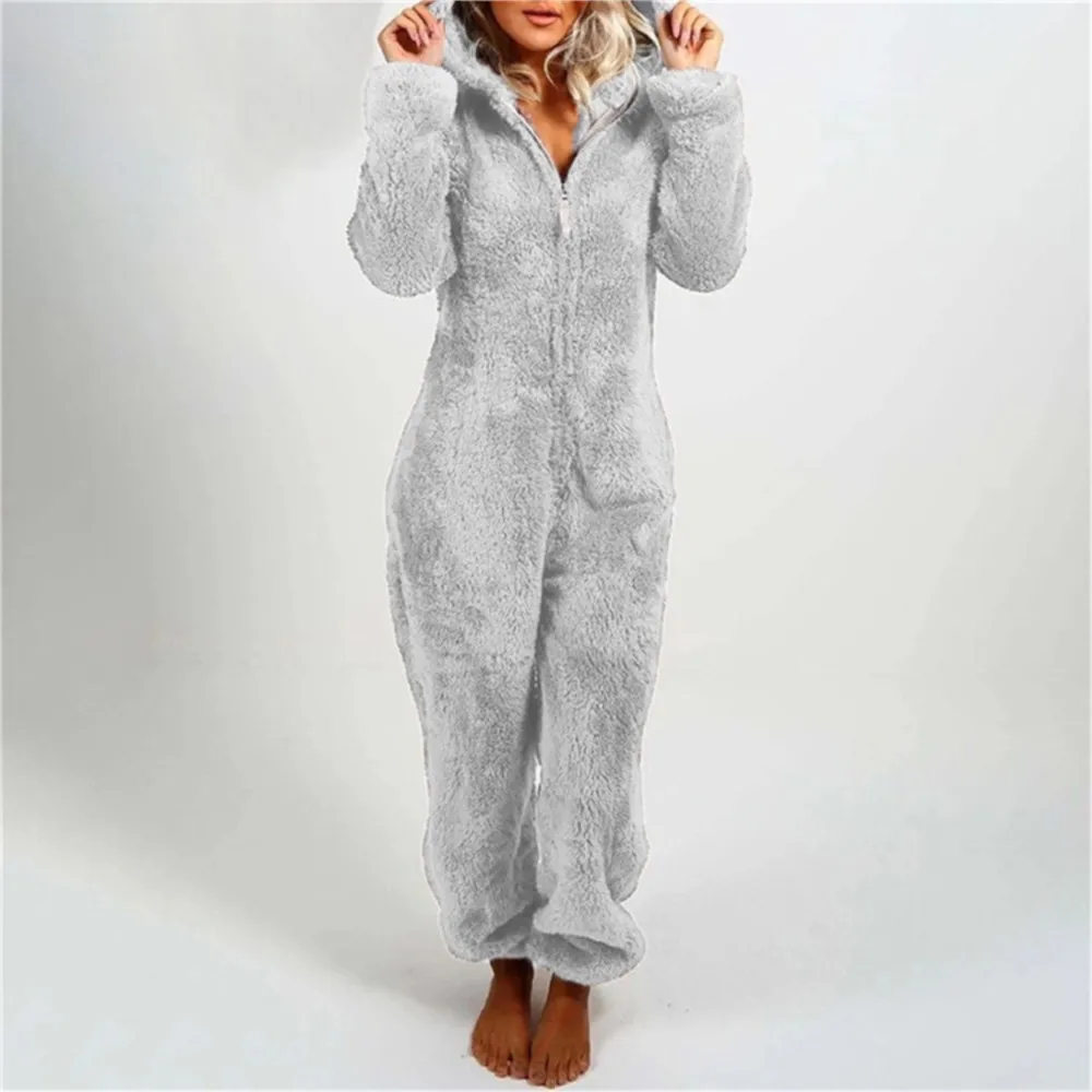 Winter Plush Jumpsuit Hooded Sleepwear Women Long-Sleeve Zipper Keep Warm Pajamas Homewear Onesies S-3xl women jumpsuit,kigurumi pajamas onesies,women bodysuit sleep wear set,flannel pajamas onesies