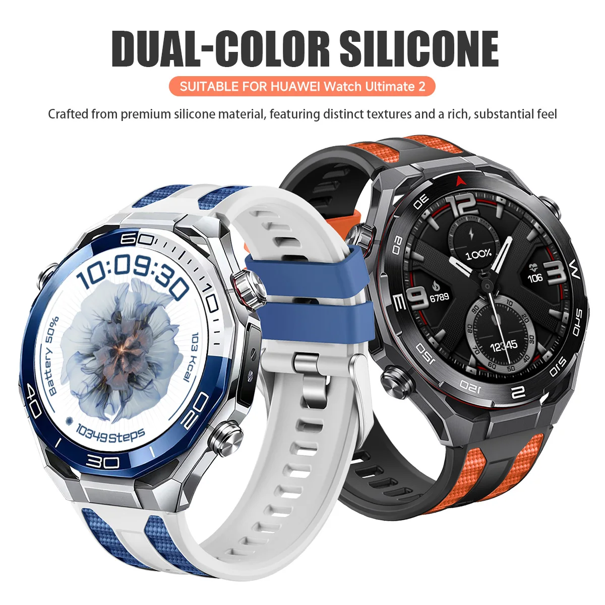 Two-Tone Silicone Sports Strap - 22mm Premium Watchband