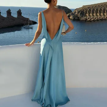 Women Elegant Split Dresses Lady Sexy Backless Sleeveless Long Dress Solid Color 2026 Summer Female Party Evening Slim Dresses 1