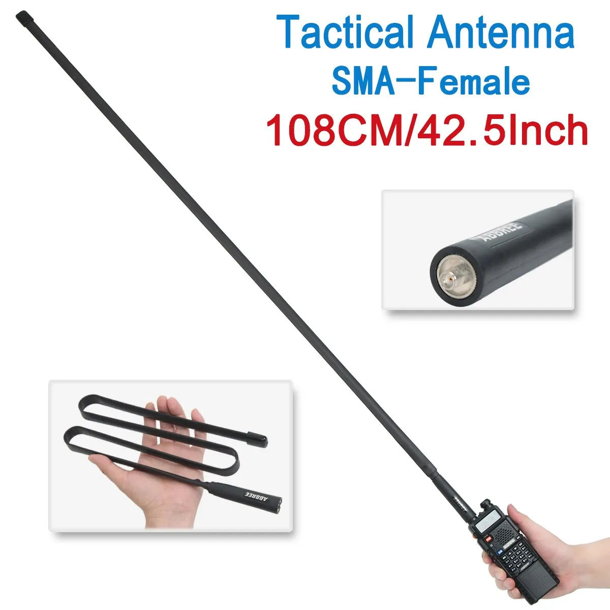ABBREE Pliable CS Tactique Antenne SMA Femelle 144/430Mhz pour Baofeng UV 5R UV82 UV 13 PRO BF 888S Quansheng UV K5 Radio