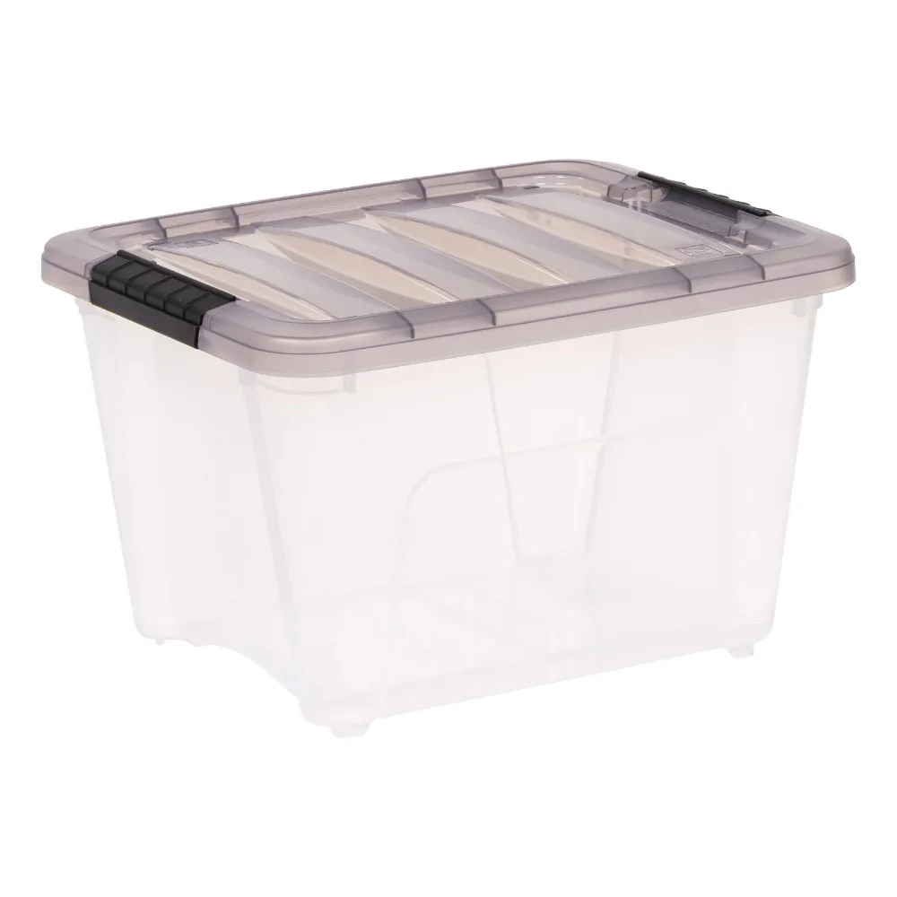 Iris USA 19 Quart Stack & Pull Box, Clear with Black Handles, Set of 6