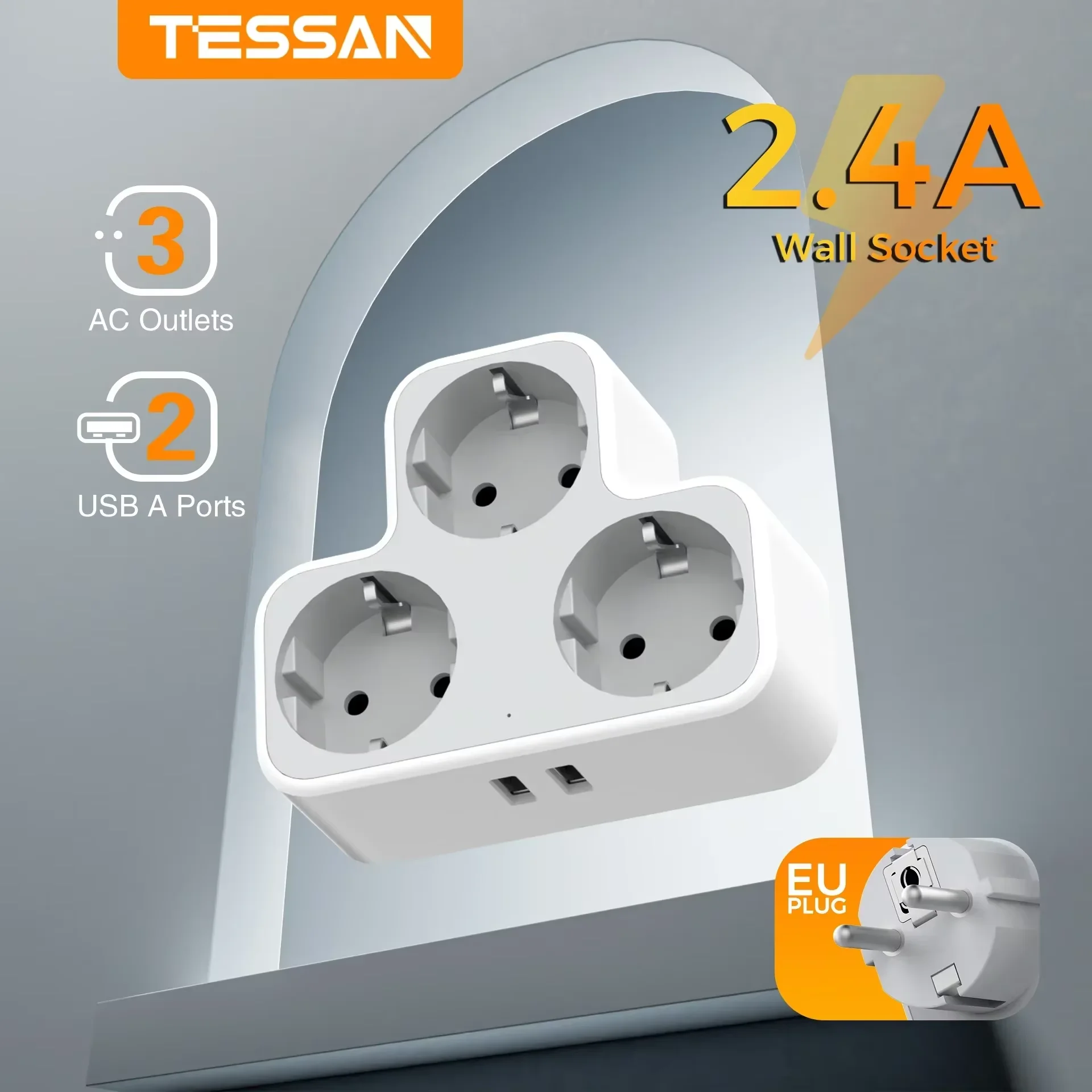 TESSAN EU Multi Wall Outlet Power Strip power strip power socket plug adapter wall socket extender power plug adapter Extender with USB Charging Ports Europe Korea Plug Electric Wall Socket Adapter for Home
