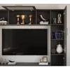 Entertainment Wall Unit, Multifunctional TV Stand with Tempered Glass Door, Up-Flip Door & Shelves, Large Console Storage 6