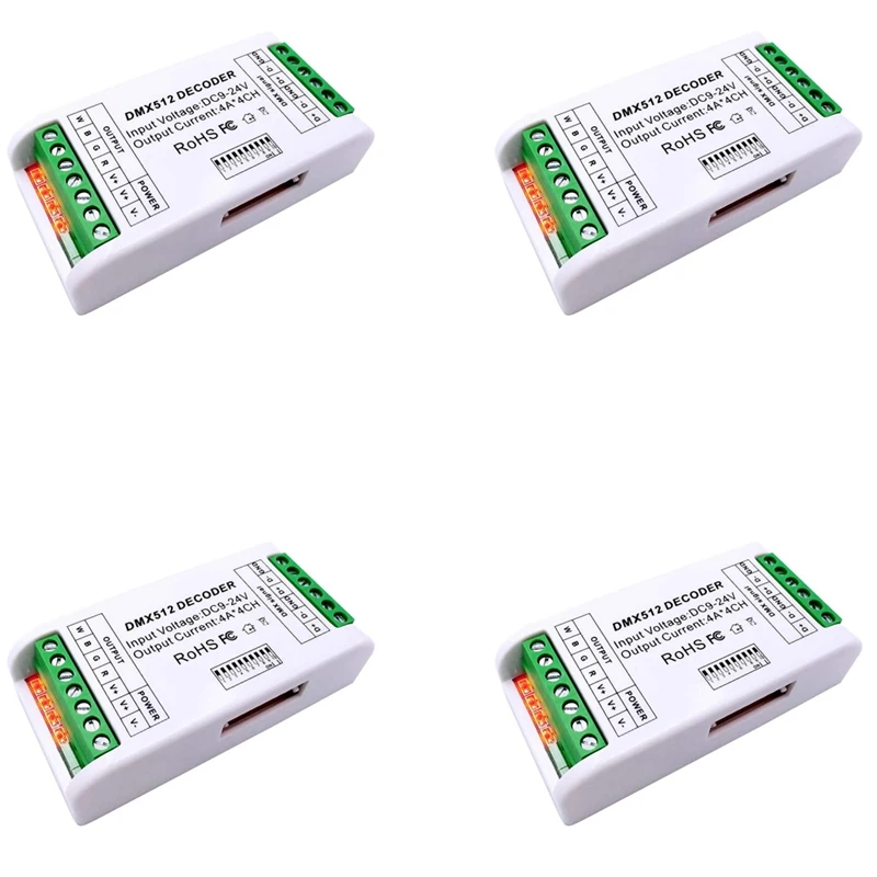 

4X Mini 4 Channel DMX RGBW Decoder 16A RGB RGBW Strip Controller DMX 512 Dimmer Driver For LED Strip Lights DC9-24V