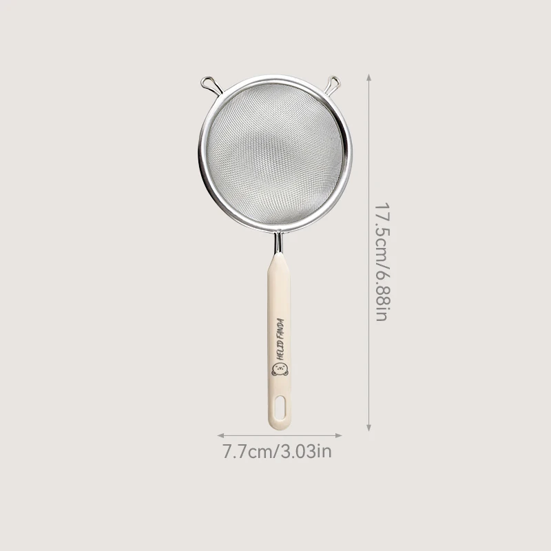 מסננת נוזלים עמידה מפלדת אל-חלד 304 עם ידית פלסטיק, רשת דקה, מסננת שמן, כף קמח, אביזרי מטבח