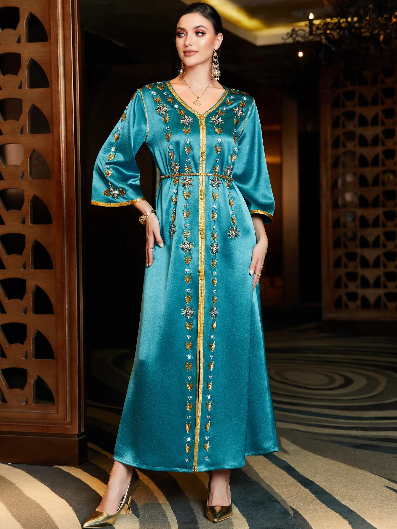 Gold Diamond Lightweight Silky Satin Robe